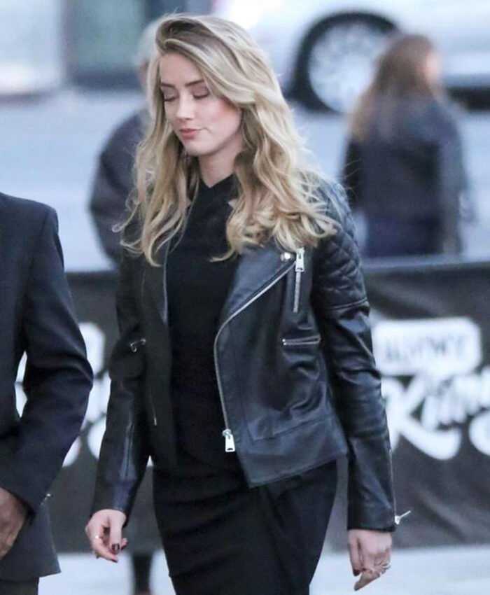 Amber Heard Black Biker Leather Jacket