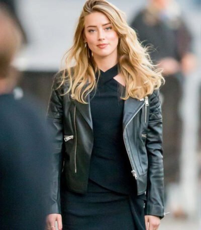 Amber Heard Black Biker Leather Jacket