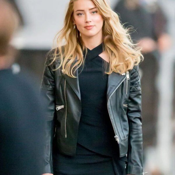 Amber Heard Black Biker Leather Jacket
