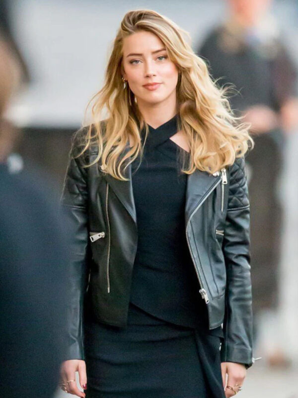 Amber Heard Black Biker Leather Jacket