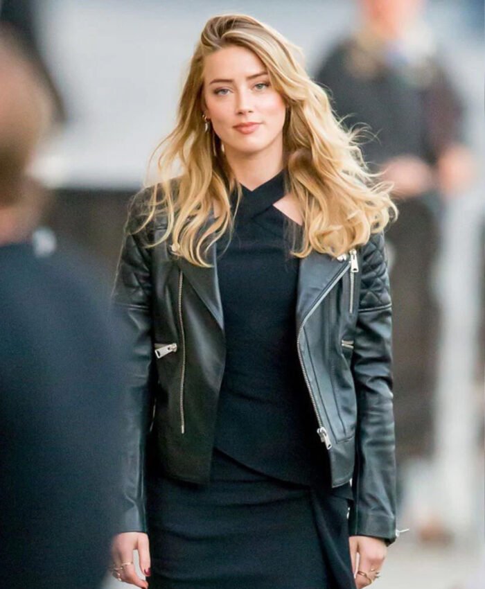 Amber Heard Black Biker Leather Jacket