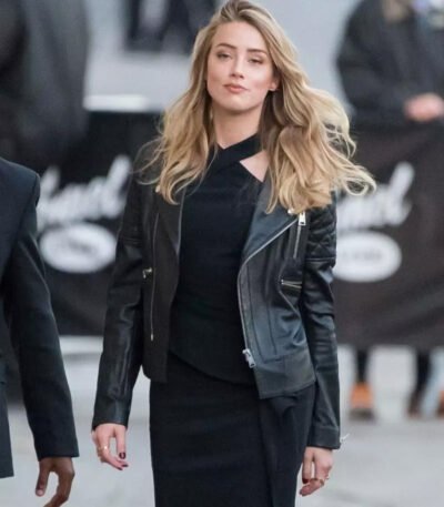 Amber Heard Black Biker Leather Jacket