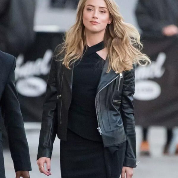 Amber Heard Black Biker Leather Jacket