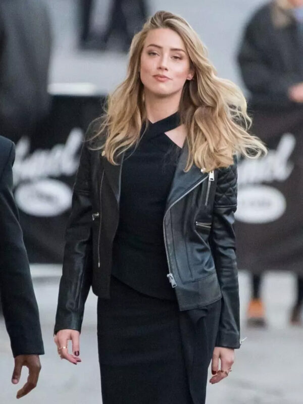 Amber Heard Black Biker Leather Jacket