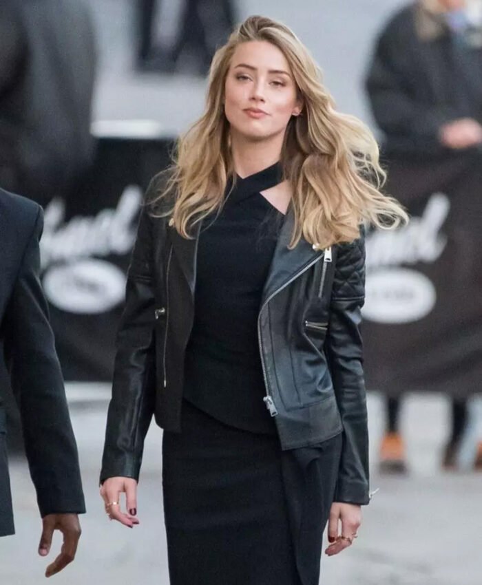 Amber Heard Black Biker Leather Jacket