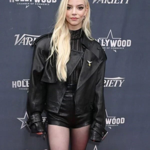 Anya Taylor Joy Black Biker Leather Jacket