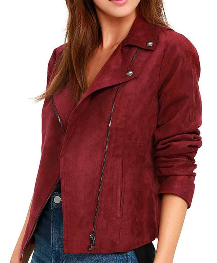 Arrow Season 5 Willa Holland Red Suede Leather Jacket