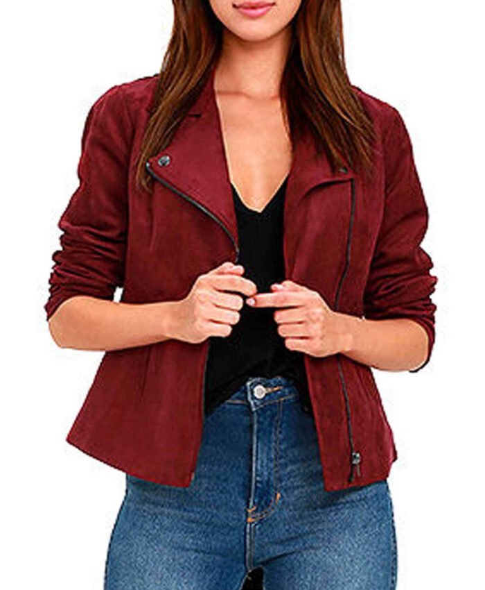 Arrow Season 5 Willa Holland Red Suede Leather Jacket