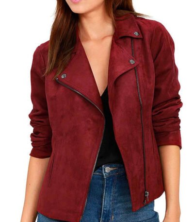Arrow Season 5 Willa Holland Red Suede Leather Jacket