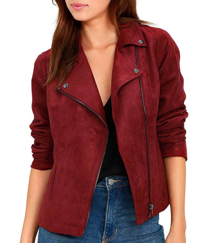 Arrow Season 5 Willa Holland Red Suede Leather Jacket