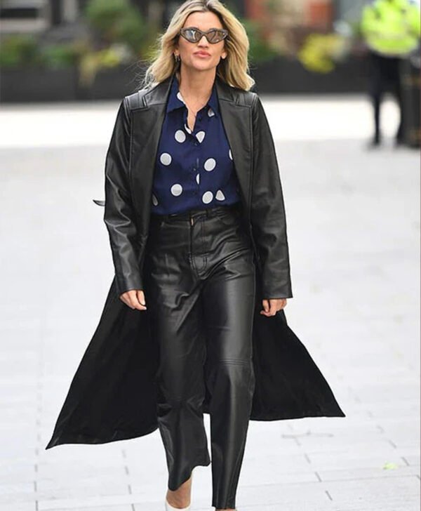 Ashley Roberts Black Leather Long Coat
