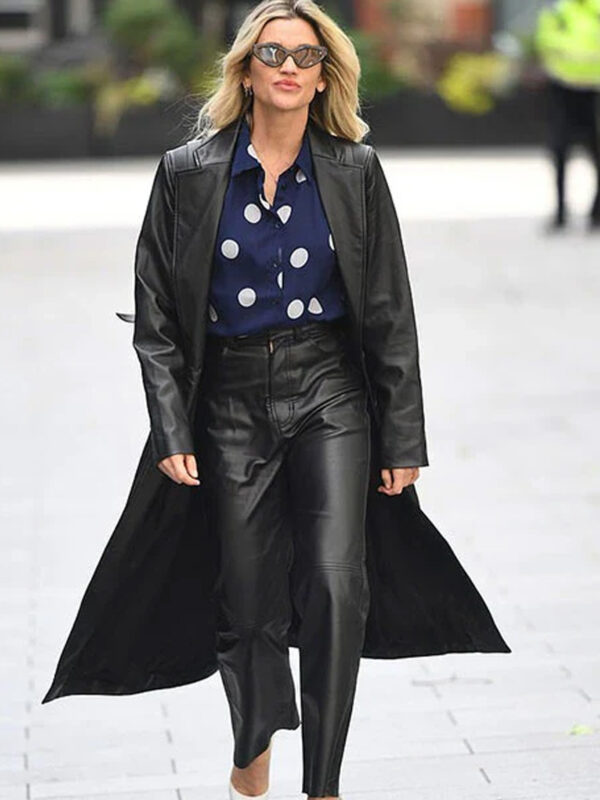 Ashley Roberts Black Leather Long Coat