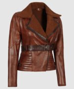 Asymmetrical Ladies Motorcycle Genuine Fur and Genuine Leather Jacket