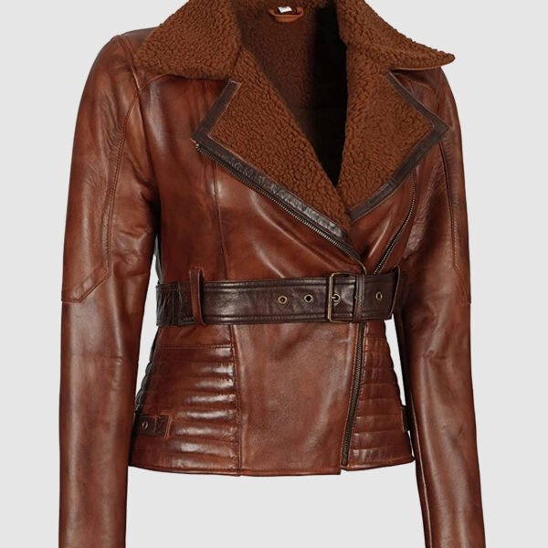 Asymmetrical Ladies Motorcycle Genuine Fur and Genuine Leather Jacket