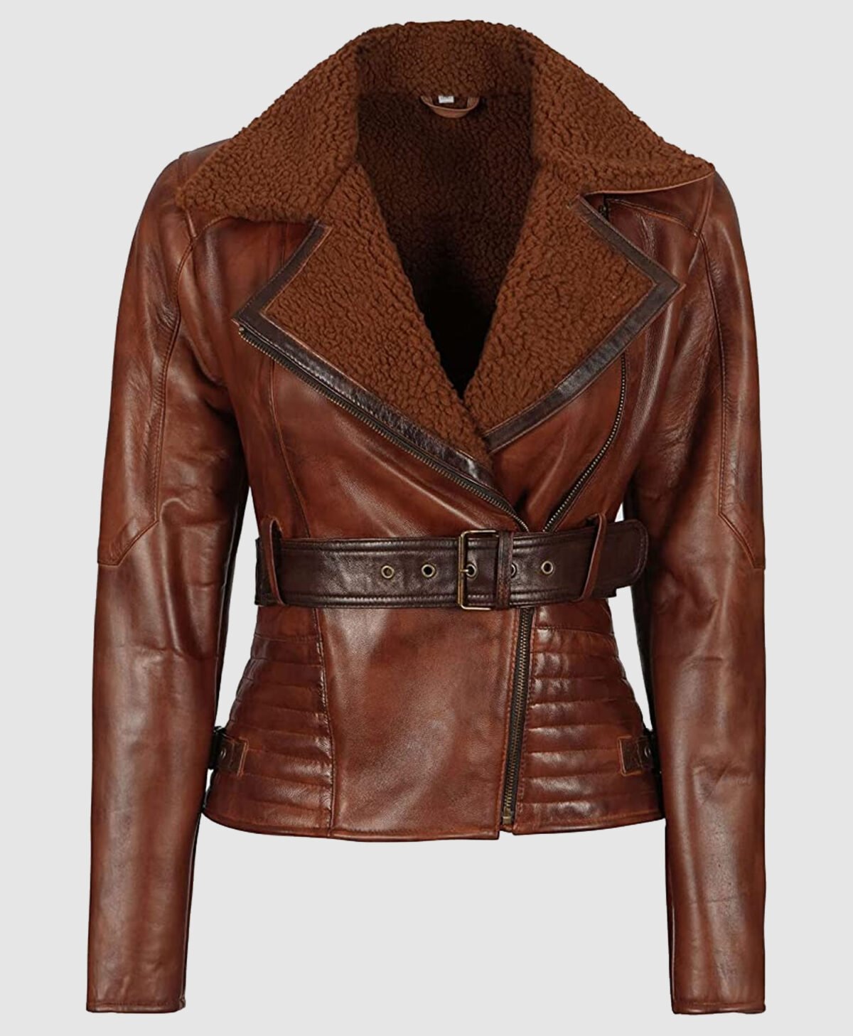 Asymmetrical Ladies Motorcycle Genuine Fur and Genuine Leather Jacket