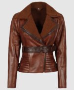 Asymmetrical Ladies Motorcycle Genuine Fur and Genuine Leather Jacket