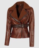 Asymmetrical Ladies Motorcycle Genuine Fur and Genuine Leather Jacket