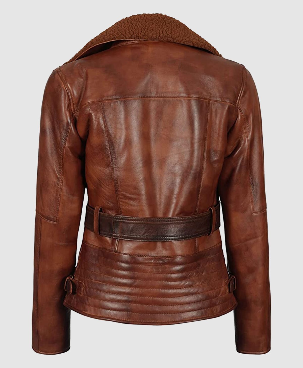 Asymmetrical Ladies Motorcycle Genuine Fur and Genuine Leather Jacket