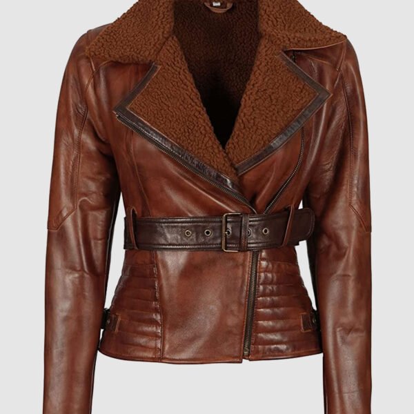 Asymmetrical Ladies Motorcycle Genuine Fur and Genuine Leather Jacket