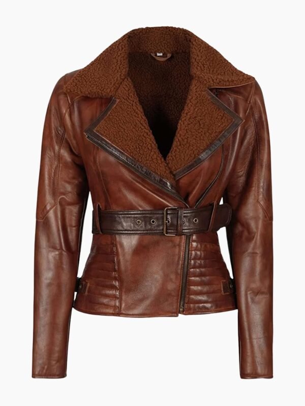Asymmetrical Ladies Motorcycle Genuine Shearling Leather Jacket
