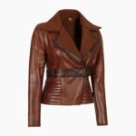 Asymmetrical Ladies Motorcycle Genuine Shearling Leather Jacket