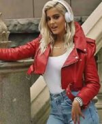 Bebe Rexha The Way I Are Red Cropped Leather Jacket