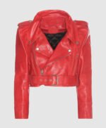 Bebe Rexha The Way I Are Red Cropped Leather Jacket