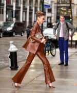 Bella Hadid Brown Leather Blazer