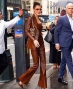 Bella Hadid Brown Leather Blazer