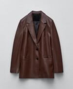 Bella Hadid Brown Leather Blazer