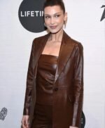Bella Hadid Brown Leather Blazer