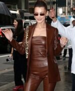 Bella Hadid Brown Leather Blazer