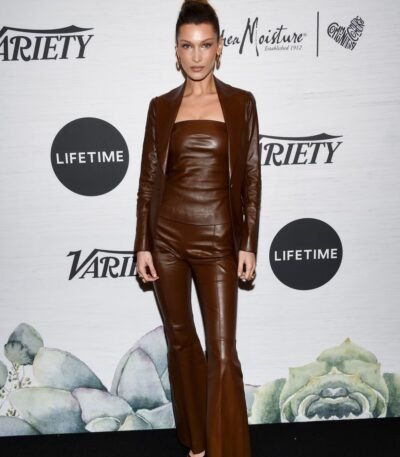 Bella Hadid Brown Leather Blazer