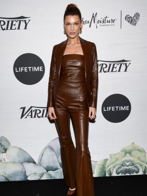 Bella Hadid Brown Leather Blazer