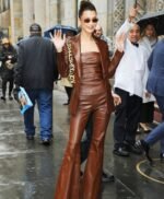 Bella Hadid Brown Leather Blazer