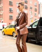 Bella Hadid Brown Leather Blazer