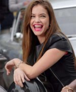 Black Barbara Palvin Leather Top