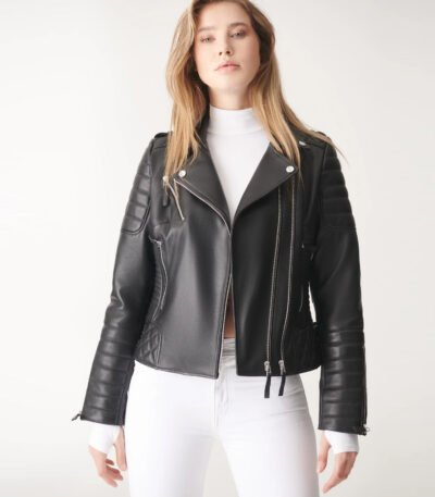 Black Biker Leather Jacket For Women