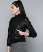 Black Bomber Leather Jacket For Women