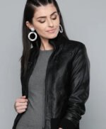 Black Bomber Leather Jacket For Women