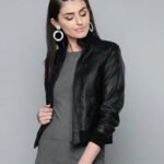 Black Bomber Leather Jacket For Women