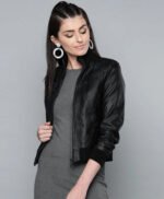 Black Bomber Leather Jacket For Women
