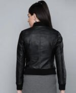 Black Bomber Leather Jacket For Women