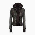 Black Genuine Lambskin Leather Hooded Bomber Jacket