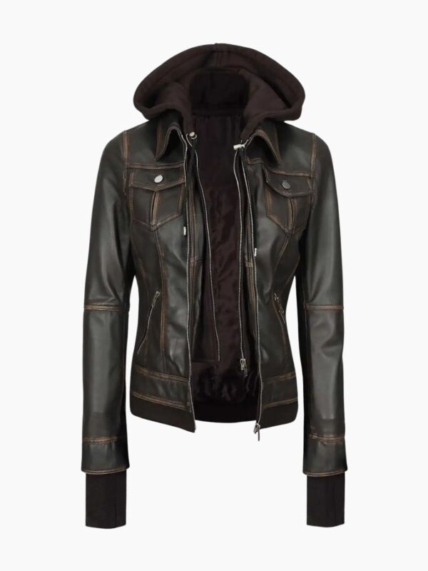 Black Genuine Lambskin Leather Hooded Bomber Jacket