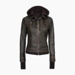 Black Genuine Lambskin Leather Hooded Bomber Jacket