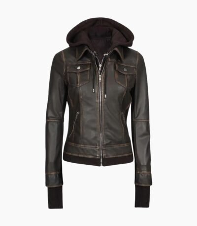 Black Genuine Lambskin Leather Hooded Bomber Jacket