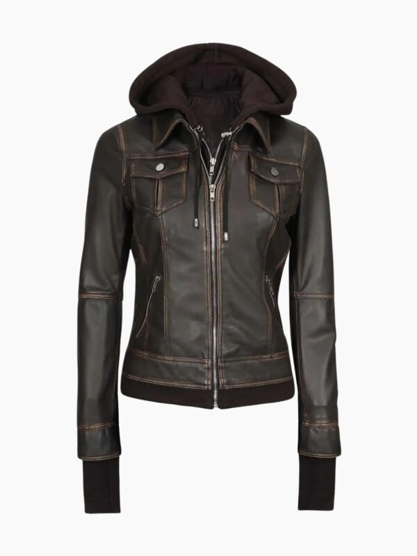Black Genuine Lambskin Leather Hooded Bomber Jacket