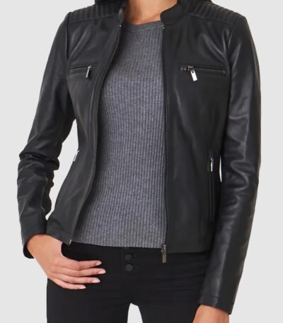 Black Leather Biker Jacket Womens