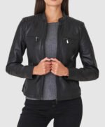 Black Leather Biker Jacket Womens